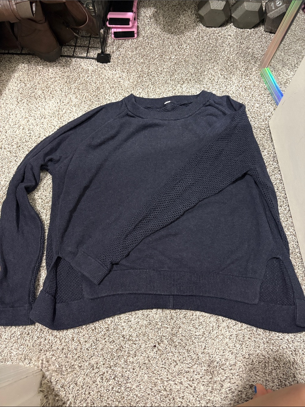 lululemon athletica navy mesh back crewneck aweater
